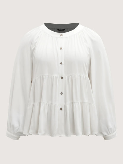 Tiered Button Placket Puffy Sleeve Blouse