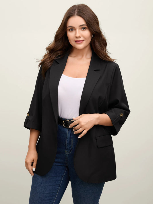 Tab Sleeve Pockets Solid Blazer