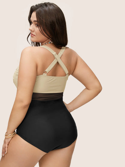 Contrast Twist Front Tummy-Control One Piece Swimsuit
