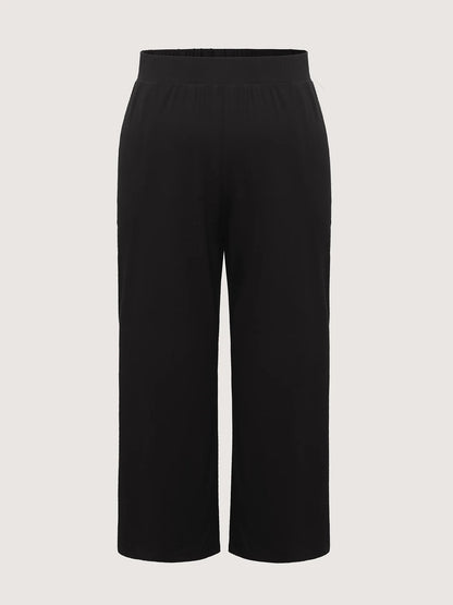 Solid Elastic Waist Wide Leg Lounge Bottoms