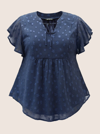 Star Mesh Gathered Ruffle Sleeve Blouse