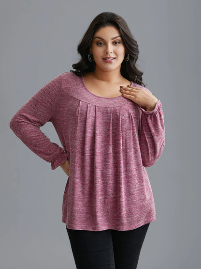 Round Neck Heather Pleated T-shirt