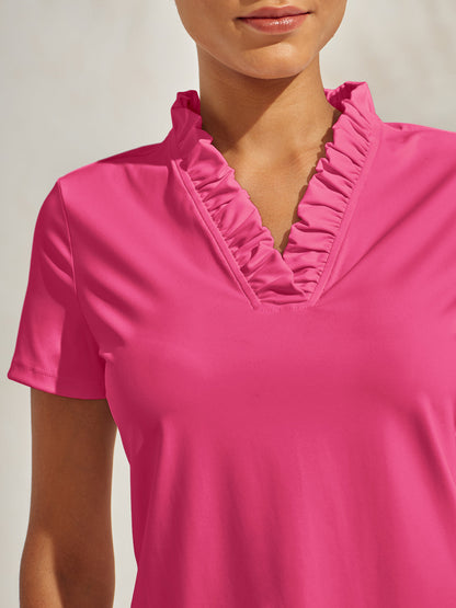 More Than Basic Ruffle V-Neck Polo Top UPF50+