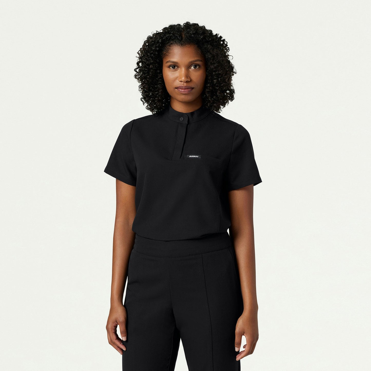 Savi Tuck-In Stand-Collar Scrub Top - Black