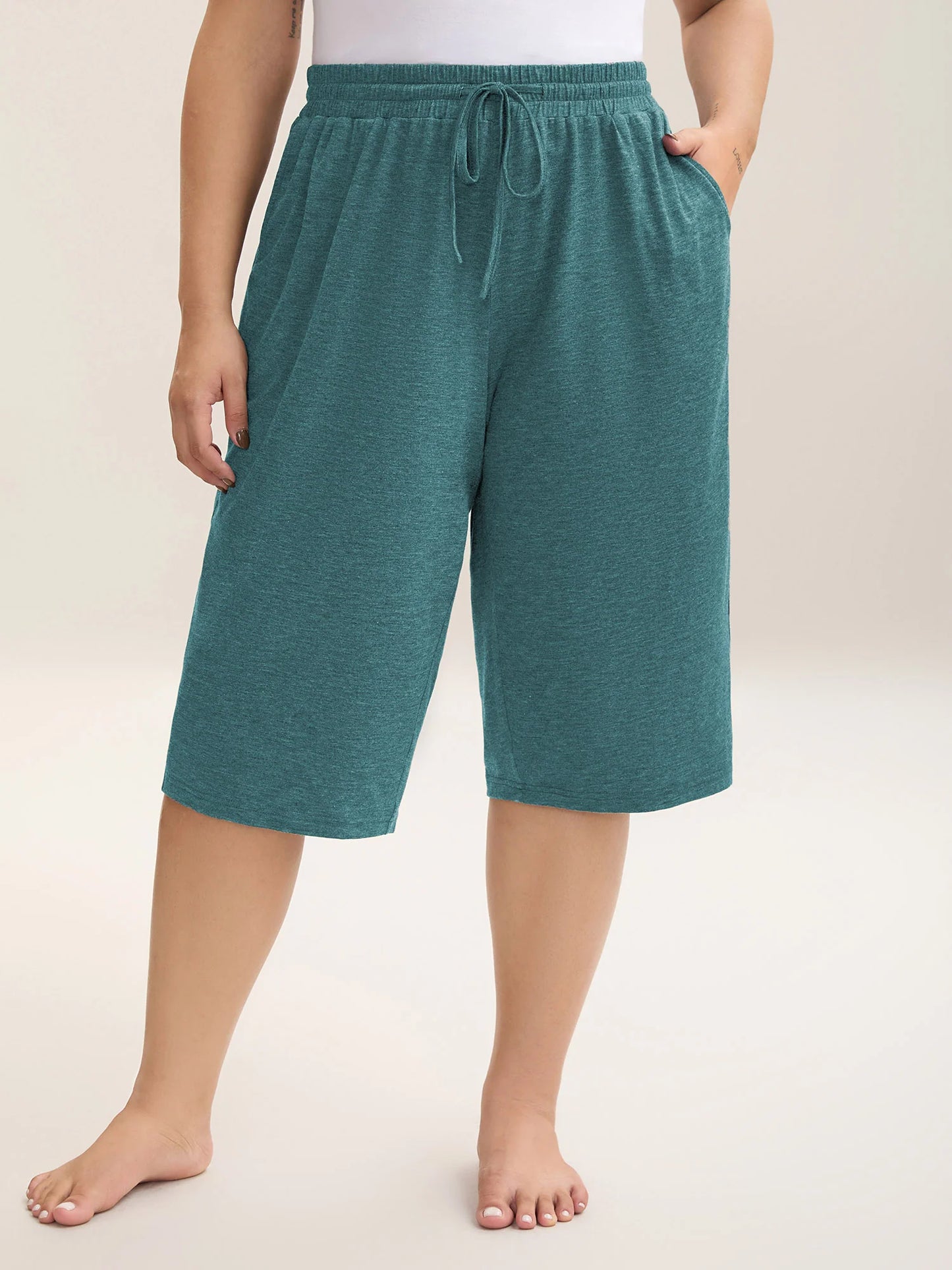 Mixed Color Knit Drawstring Loungewear Bottoms