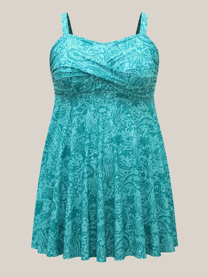 Paisley Print Twist Front Swim Dress