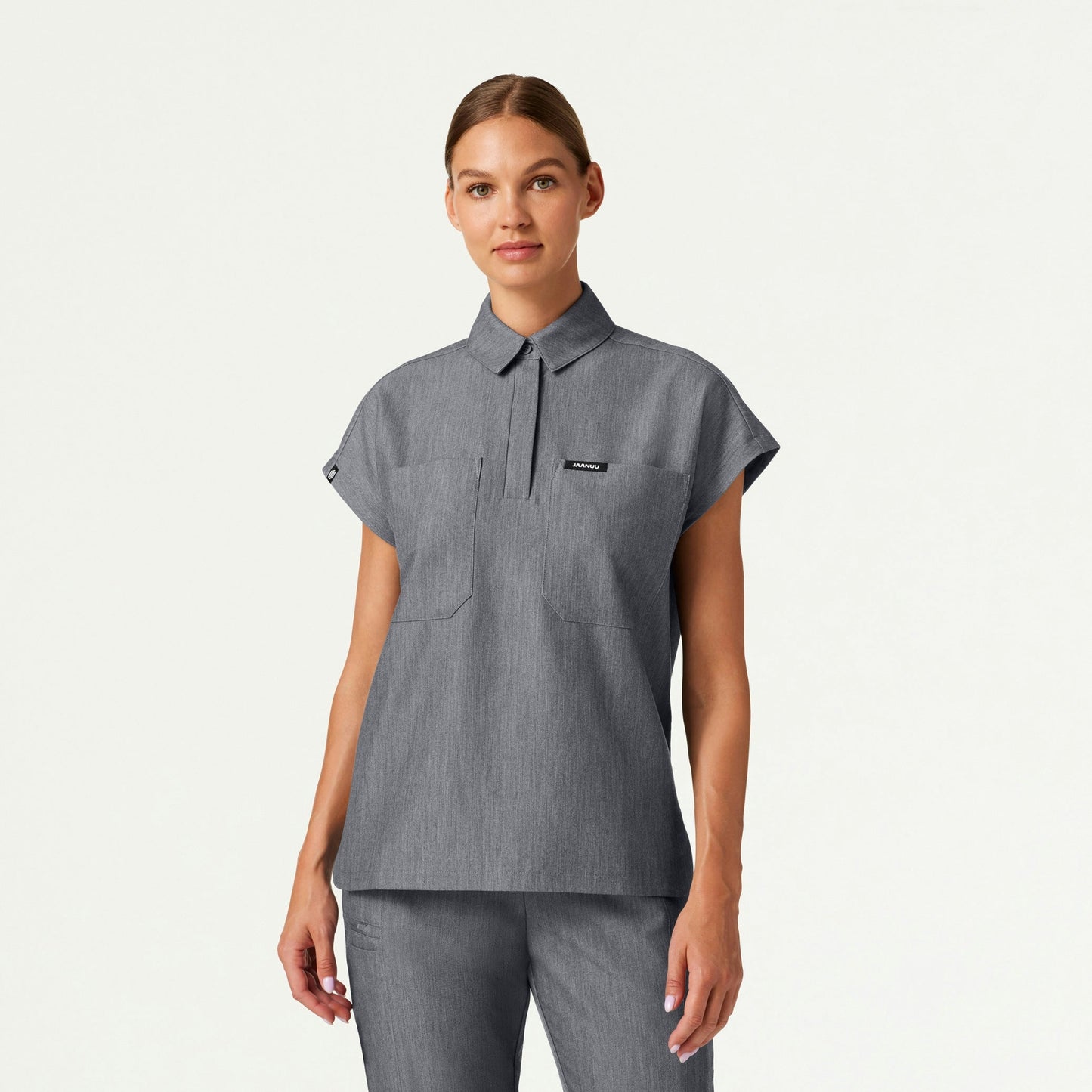 Acta Oversized 2-Pocket Scrub Top - Heather Gray