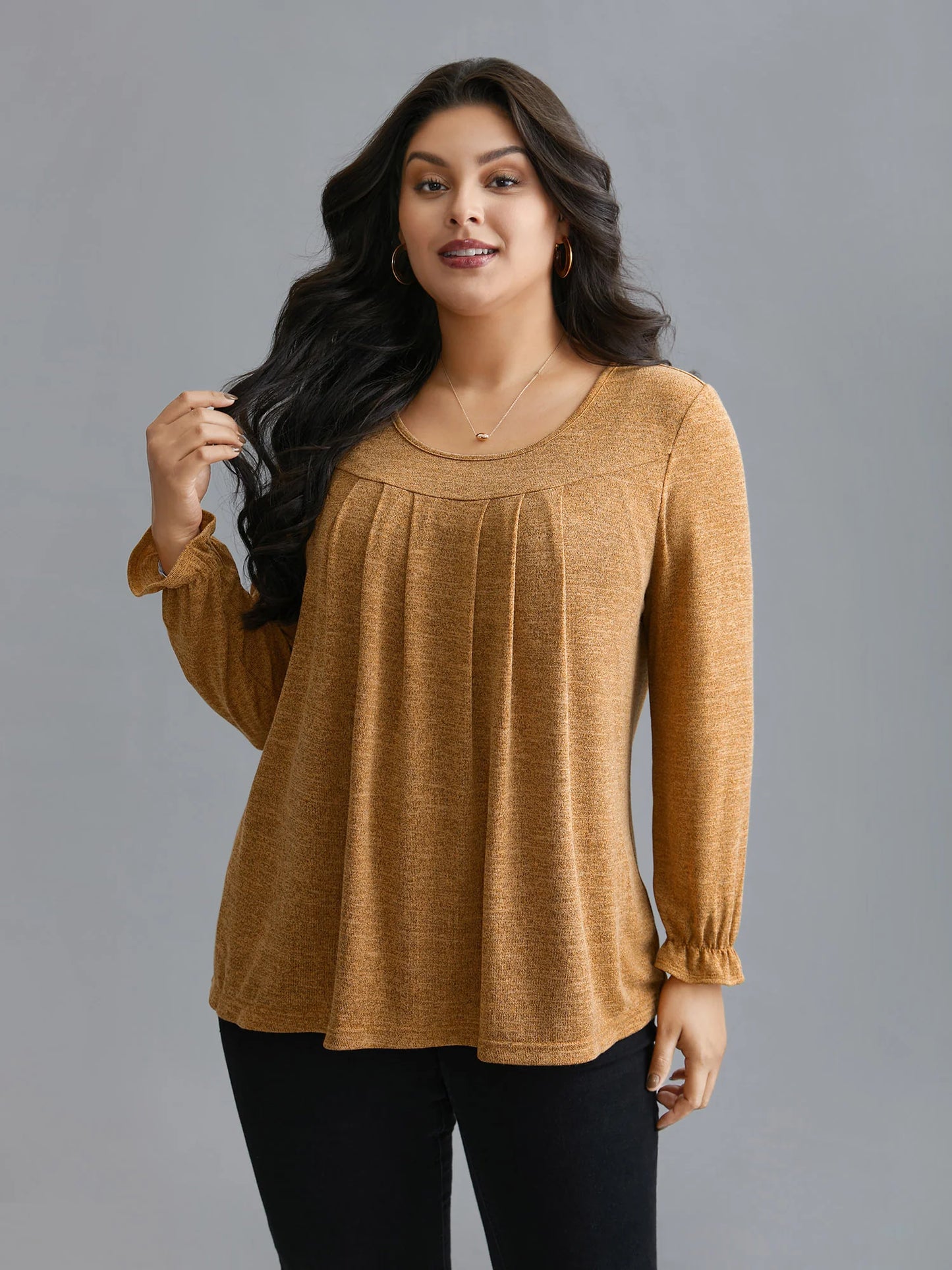Round Neck Heather Pleated T-shirt