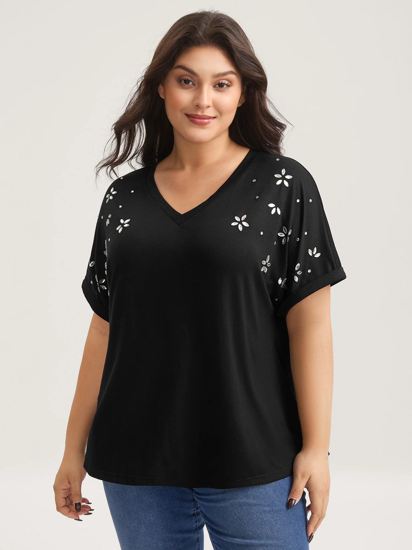 Supersoft Stretchy Zirconia Design T-Shirt