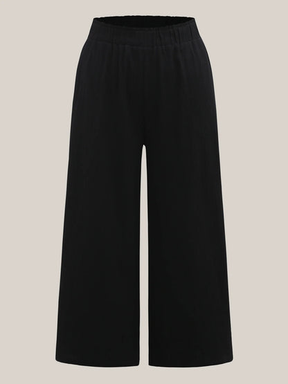 Shirred Waist Wide-Leg Spliced Pants
