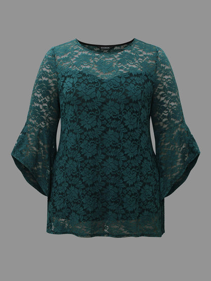Sheer Lace Irregular Sleeve Lined Shirt