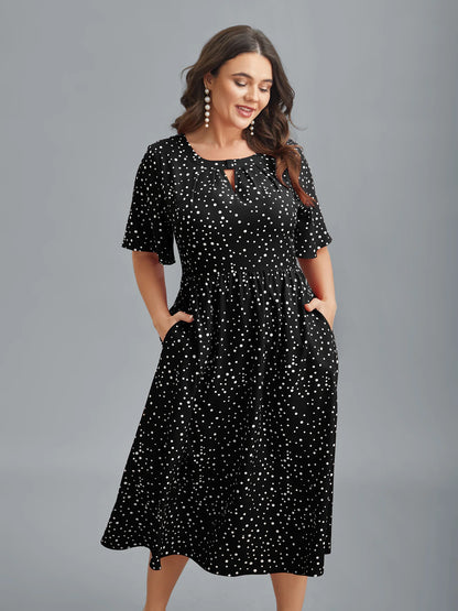 Polka Dots Print Cut-Out Flutter Sleeve Midi Dress
