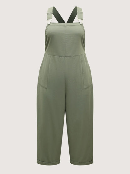Pure Cotton Cuffed Hem Stretchy Waist Jumpsuit