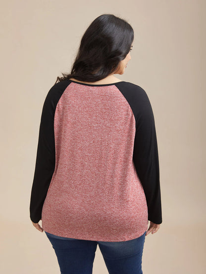 Heather Patchwork Button Detail Stretchy T-Shirt