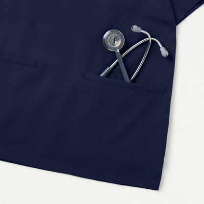 Helia Slim Notched V-Neck Scrub Top - Midnight Navy