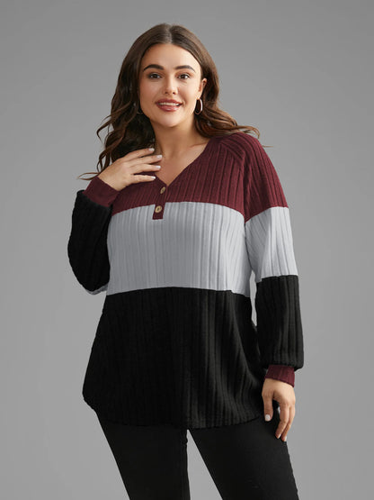 Colorblock Contrast Texture Pit Strip T-shirt