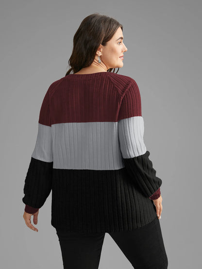 Colorblock Contrast Texture Pit Strip T-shirt