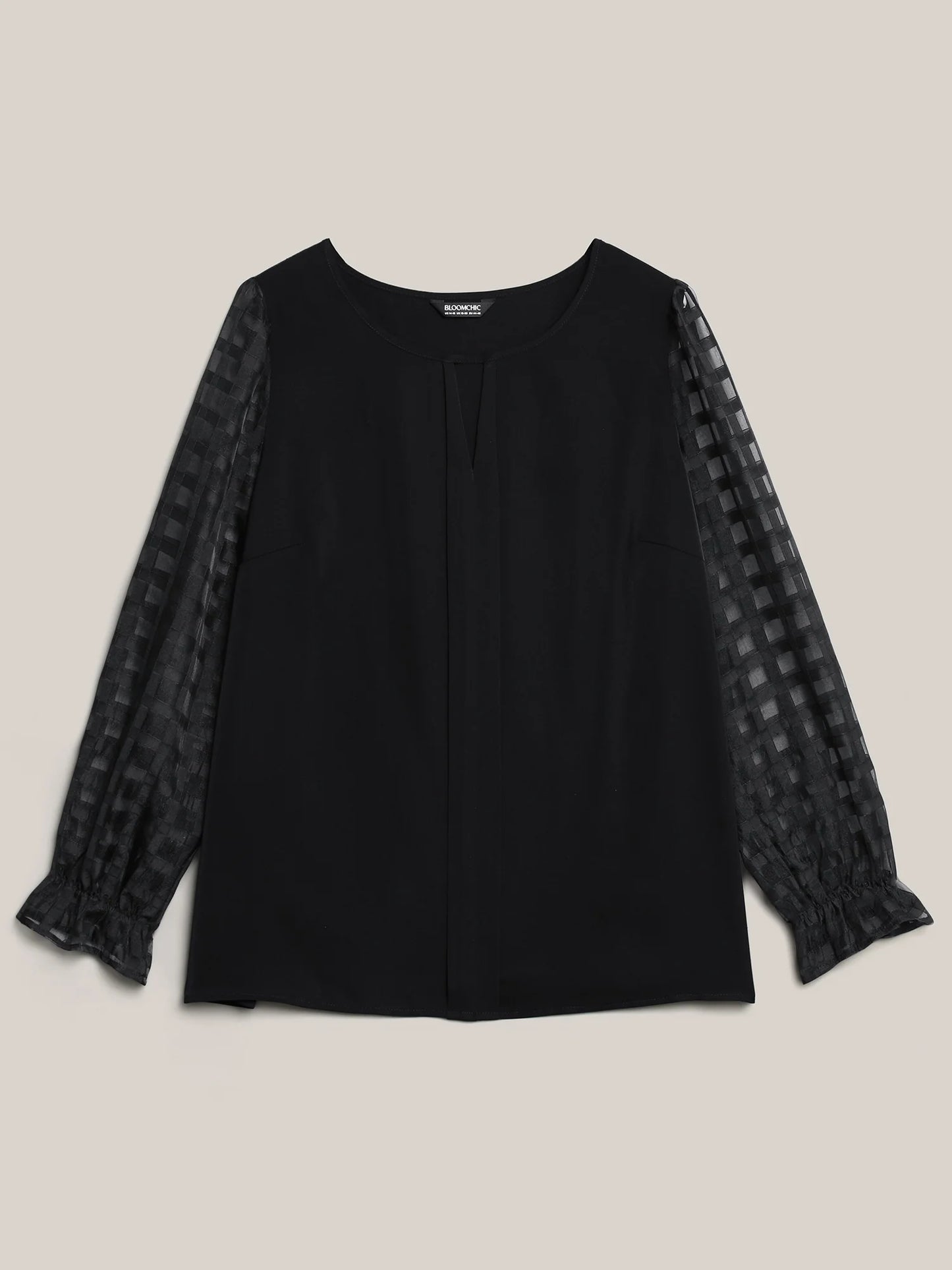 Sheer Textured Sleeve Neck Cut-Out Shirt