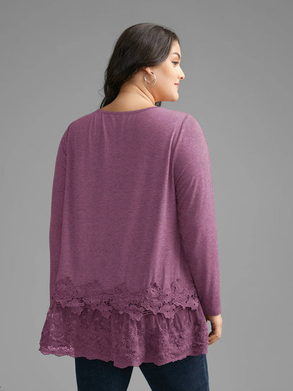 V Neck Lace Panel Jersey Top