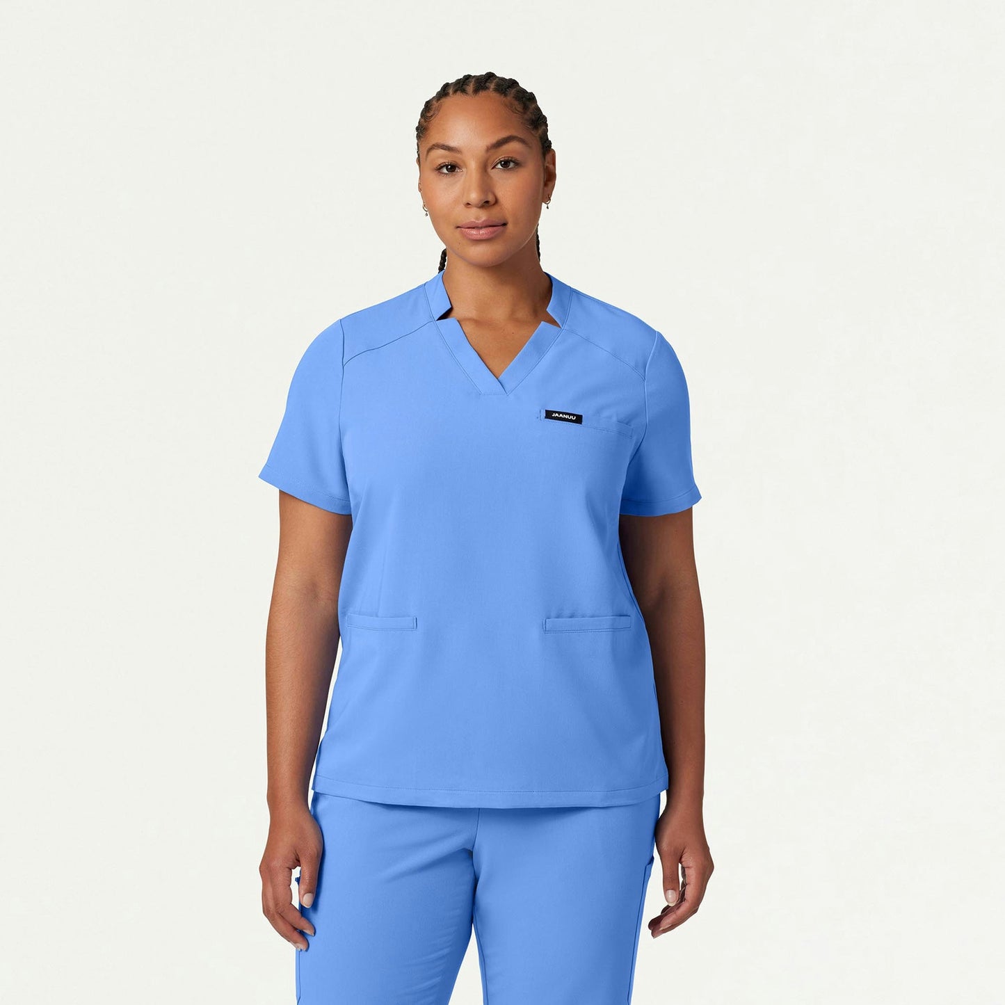 Helia Notched V-Neck Scrub Top - Ceil Blue