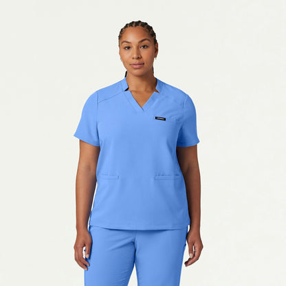 Helia Notched V-Neck Scrub Top - Ceil Blue