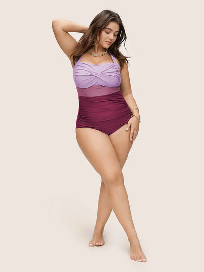 Contrast Twist Front Tummy-Control One Piece Swimsuit