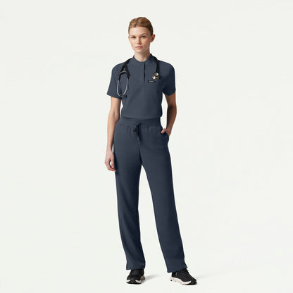 Savi Tuck-In Stand-Collar Scrub Top - Carbon Gray