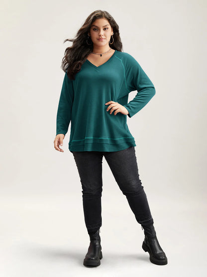 Plain Textured Stitch Raglan Sleeve Sweatshirt