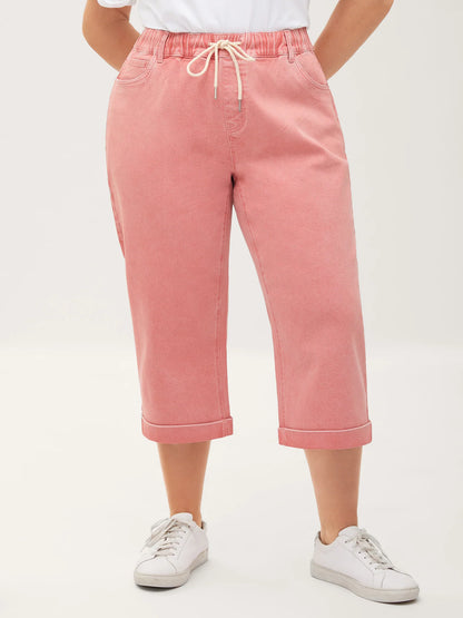 Waist Drawstring Rolled Hem Jeans