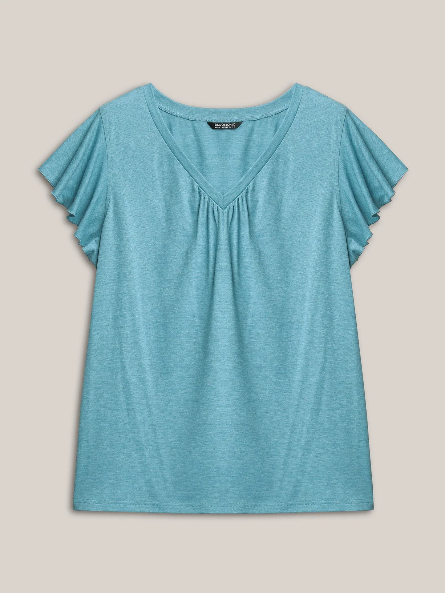 Solid Heather Gathered Ruffle Sleeve T-shirt