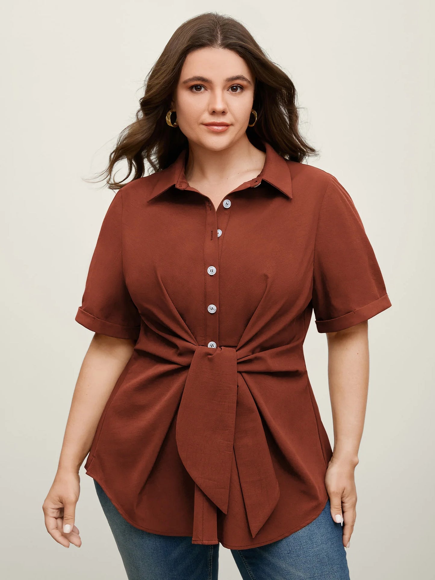 Knotted Front Asymmetrical Hem Blouse