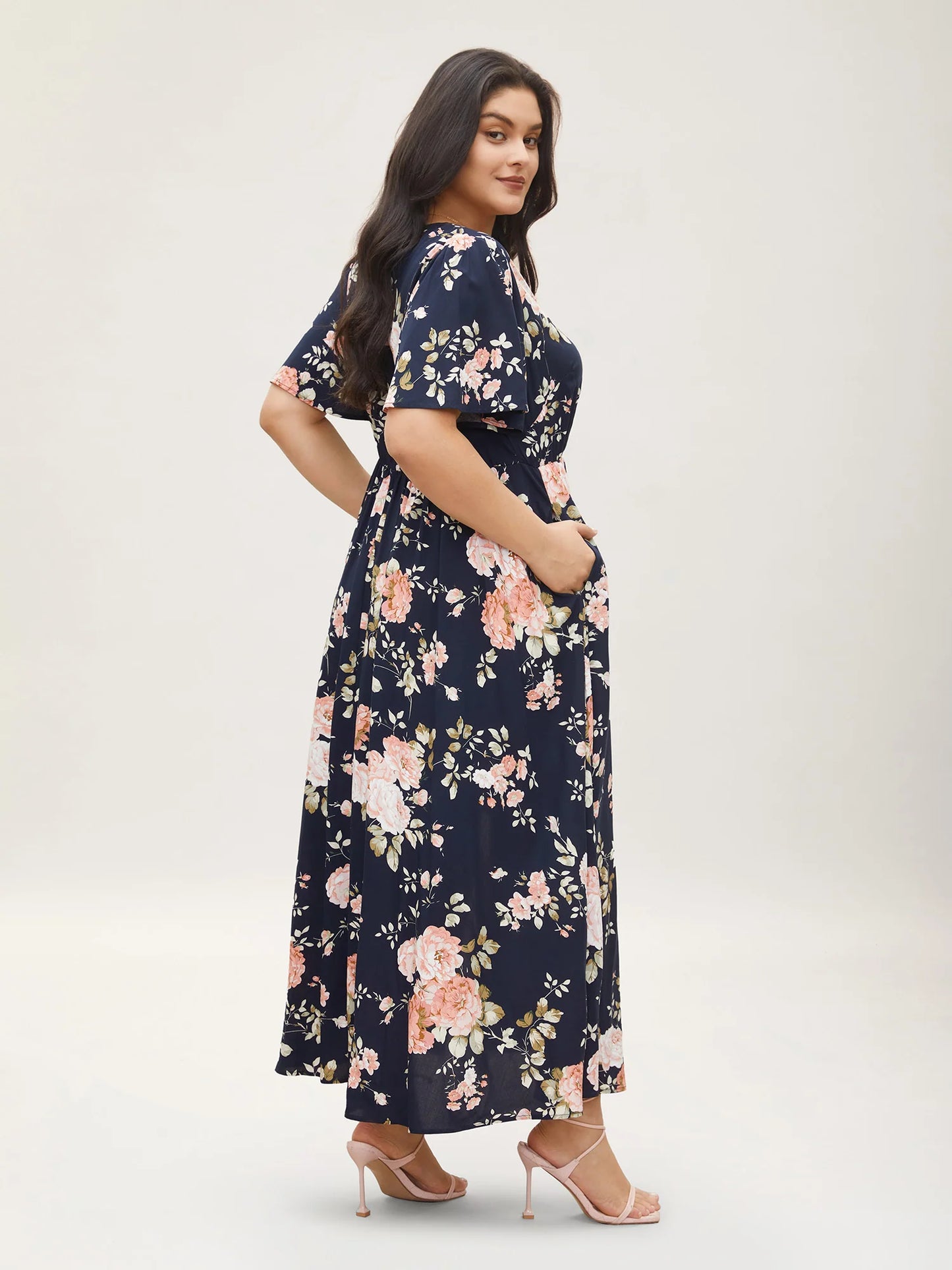Bloom Dress - Flutter Sleeve Ditsy Floral Pocket Split Maxi Dress