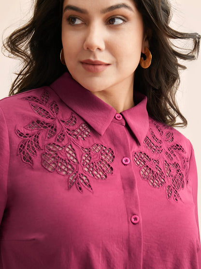 Shirt Collar Broderie Anglaise Tie Knot Blouse
