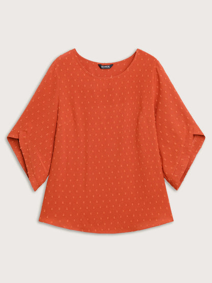 Textured Round Neck Bell Sleeve Blouse