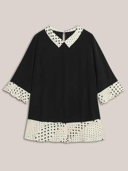 Sheer Color Contrast Spliced Collar Blouse