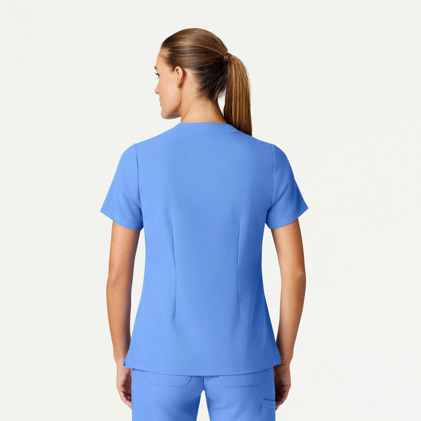 Helia Slim Notched V-Neck Scrub Top - Ceil Blue