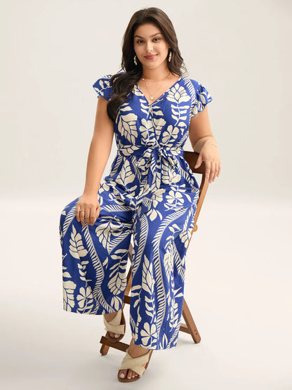 Large Floral Print Pockets Jumpsuit