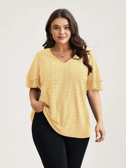 Jacquard Textured Lotus Leaf Sleeve Top