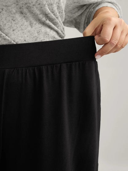 Solid Elastic Waist Wide Leg Lounge Bottoms