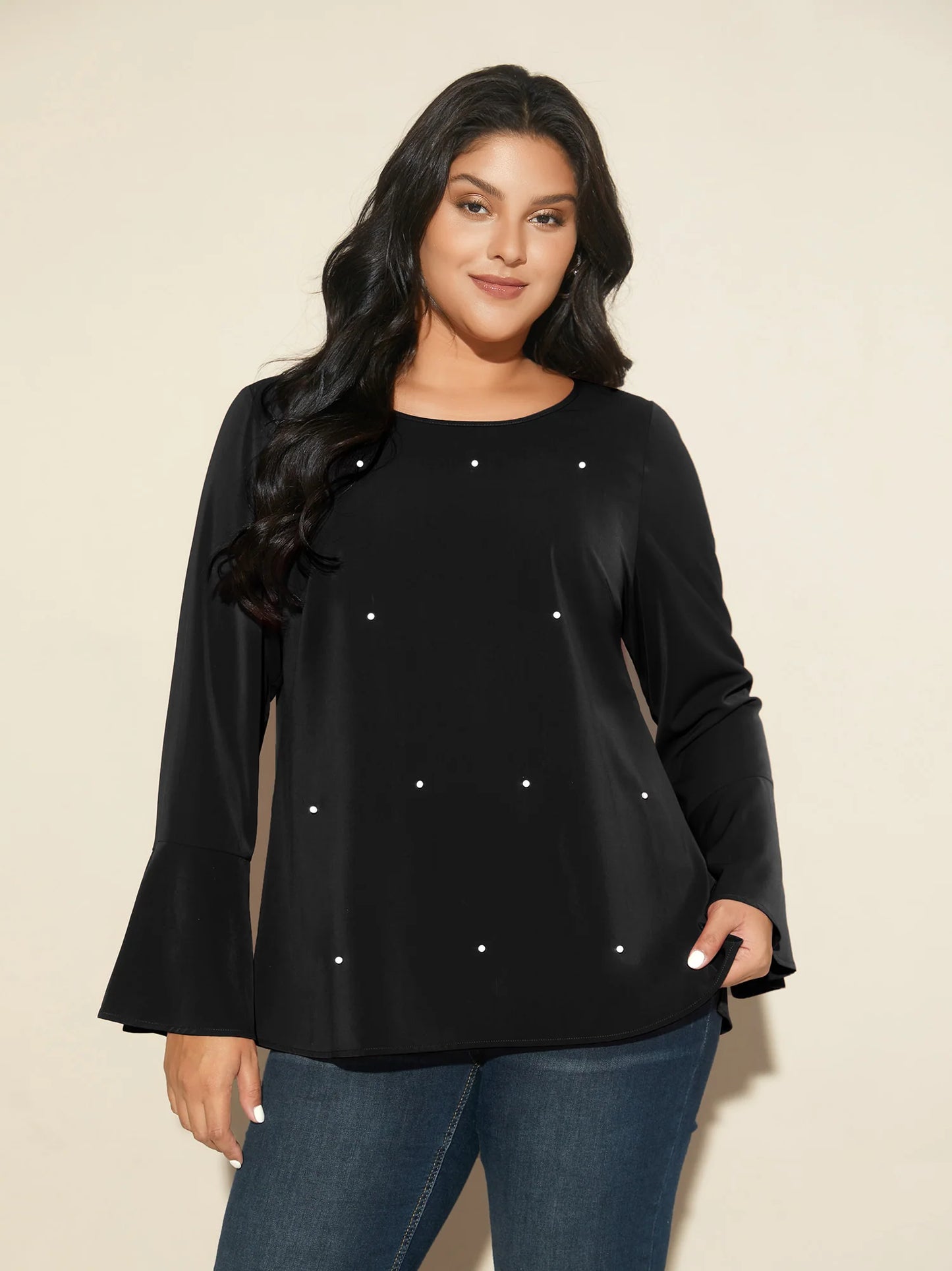 Beaded Embellished Bell Sleeves Blouse