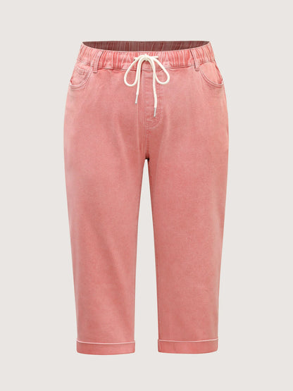 Waist Drawstring Rolled Hem Jeans