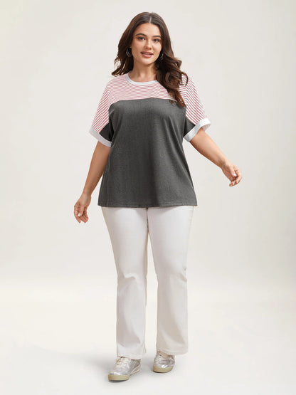 Solid and Striped Contrast Hem T-Shirt