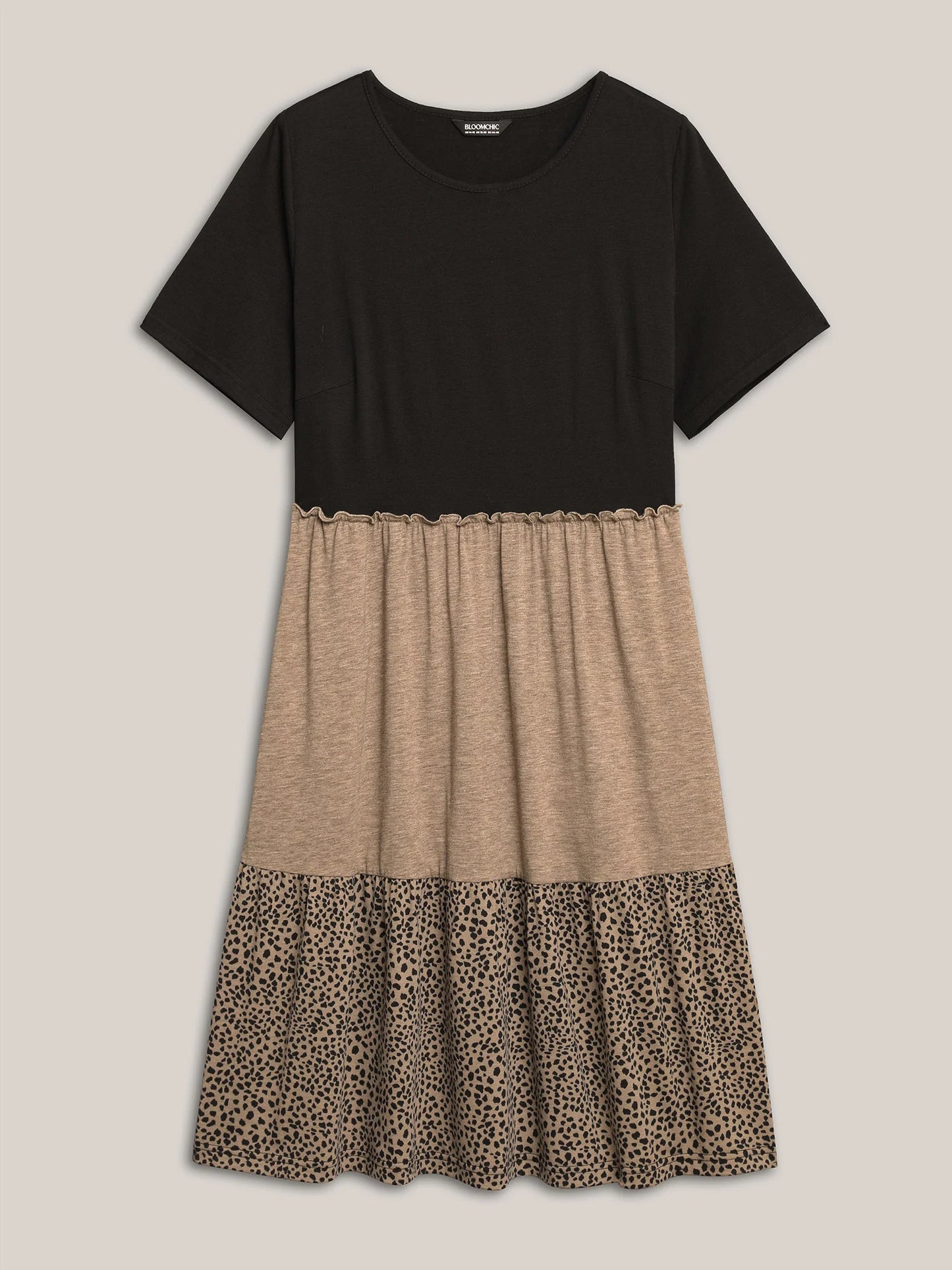 Leopard Print Color-Block Pockets Midi Dress