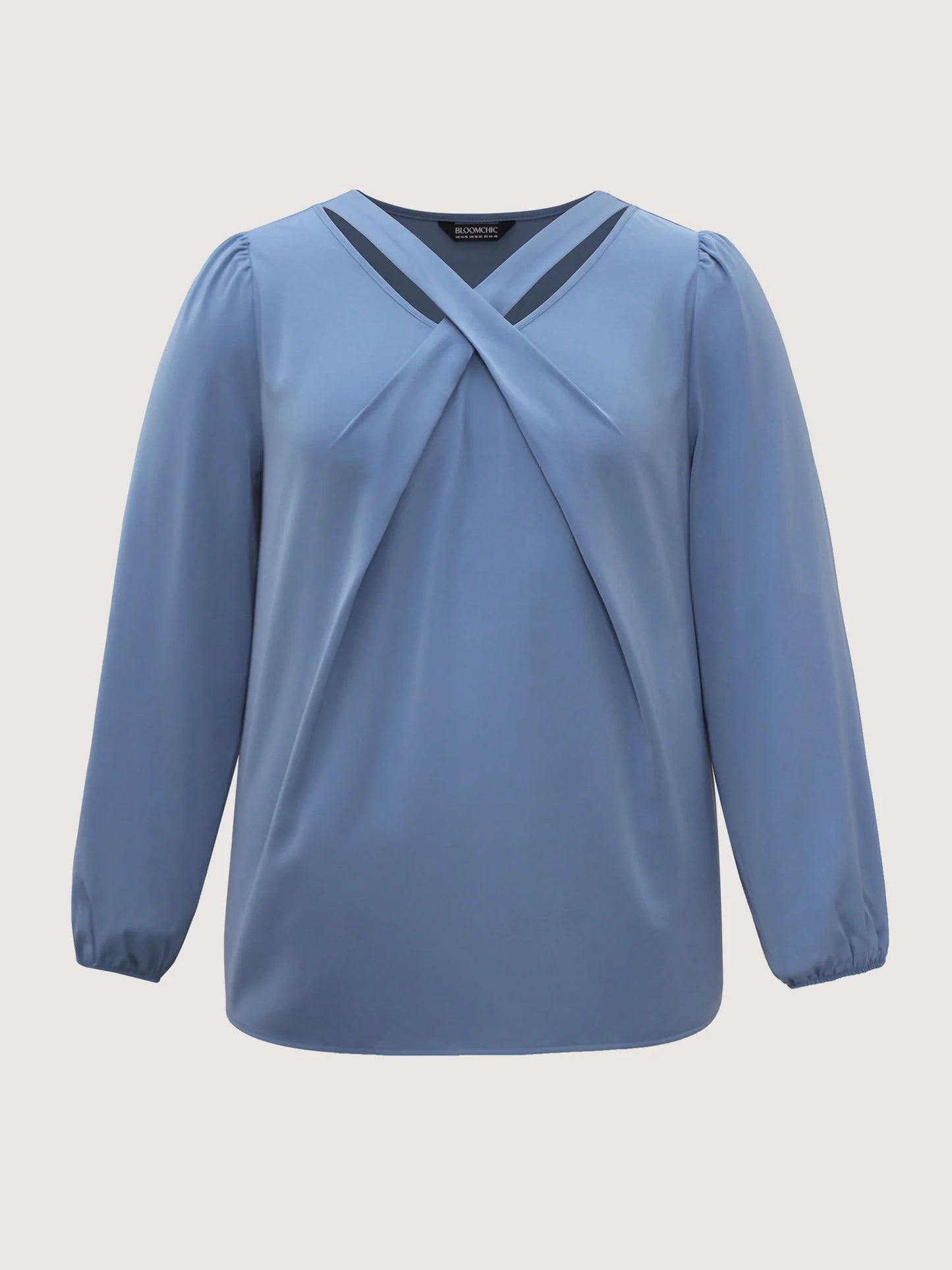 Criss Cross Neckline Puff Sleeve Gathered Blouse