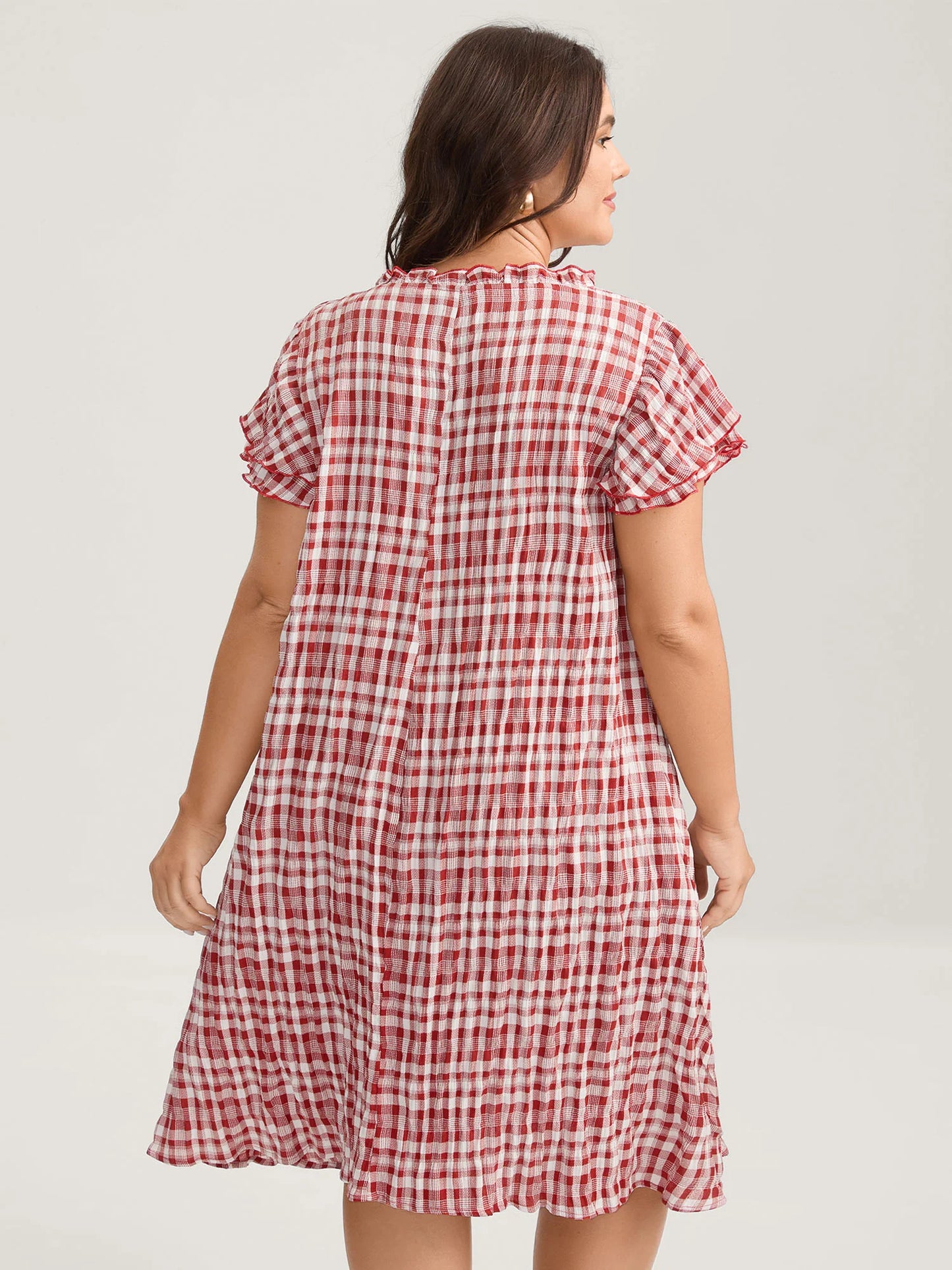 Sweet Plaid Pattern Pockets Midi Dress