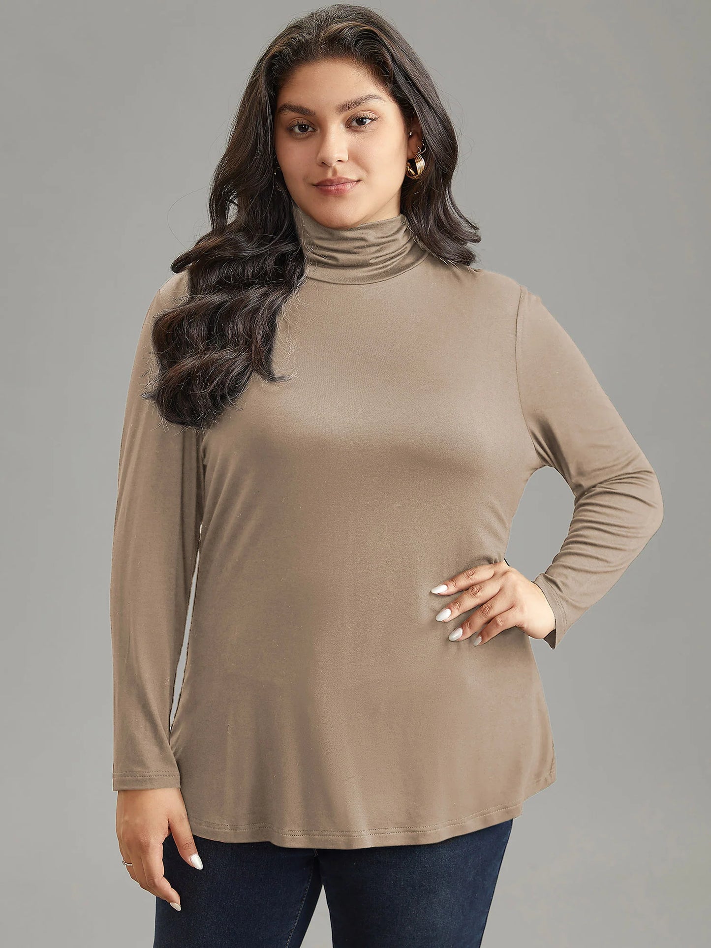 Supersoft Essentials Solid Funnel Neck Knit T-shirt