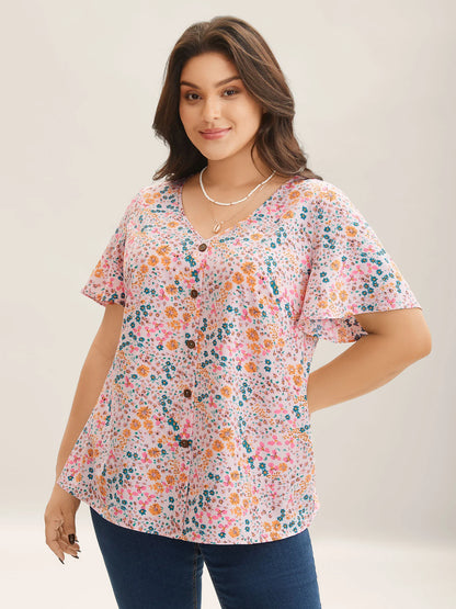 Floral Print V-Neck Flowy Blouse