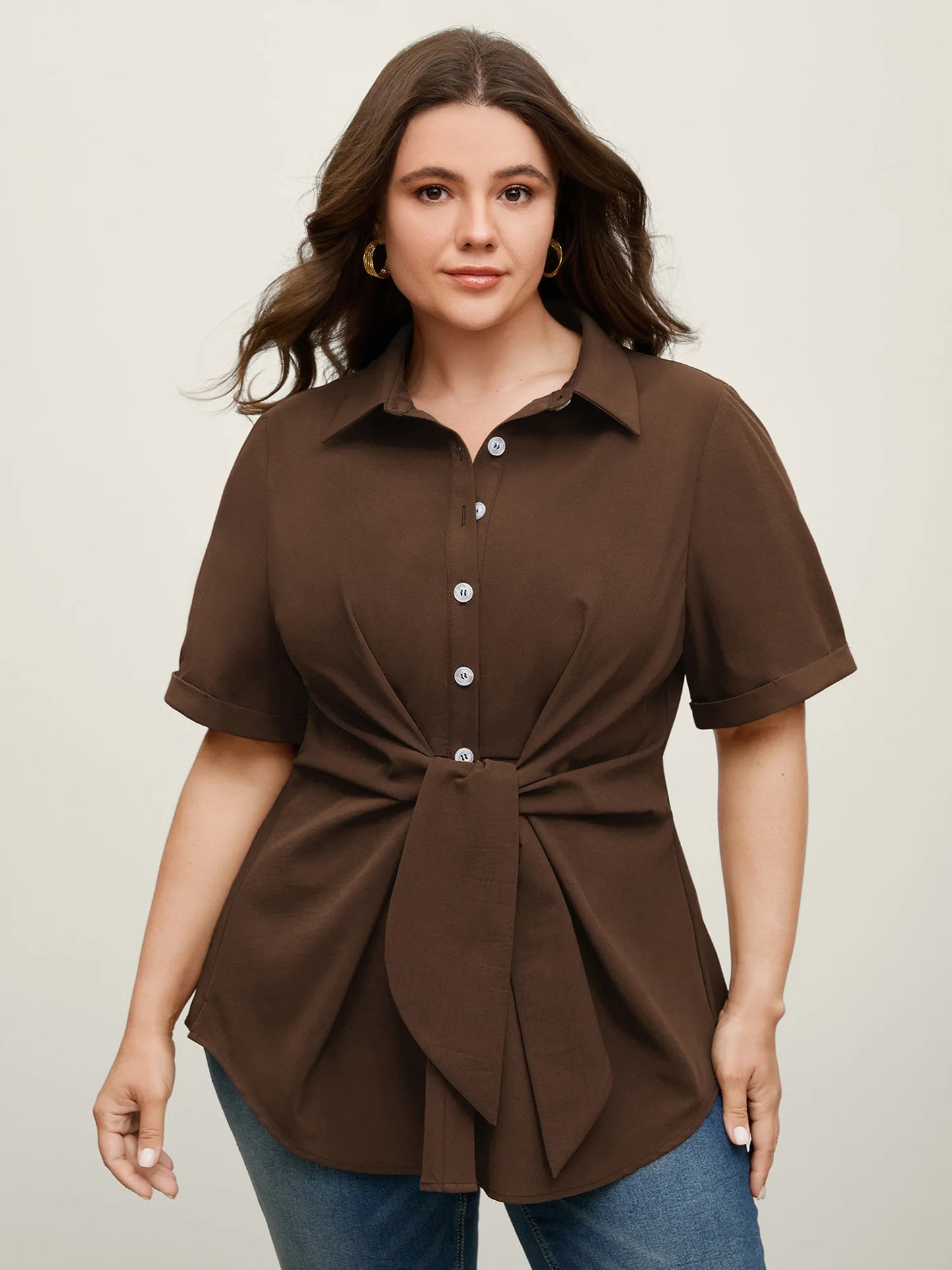 Knotted Front Asymmetrical Hem Blouse