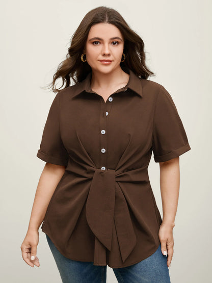 Knotted Front Asymmetrical Hem Blouse