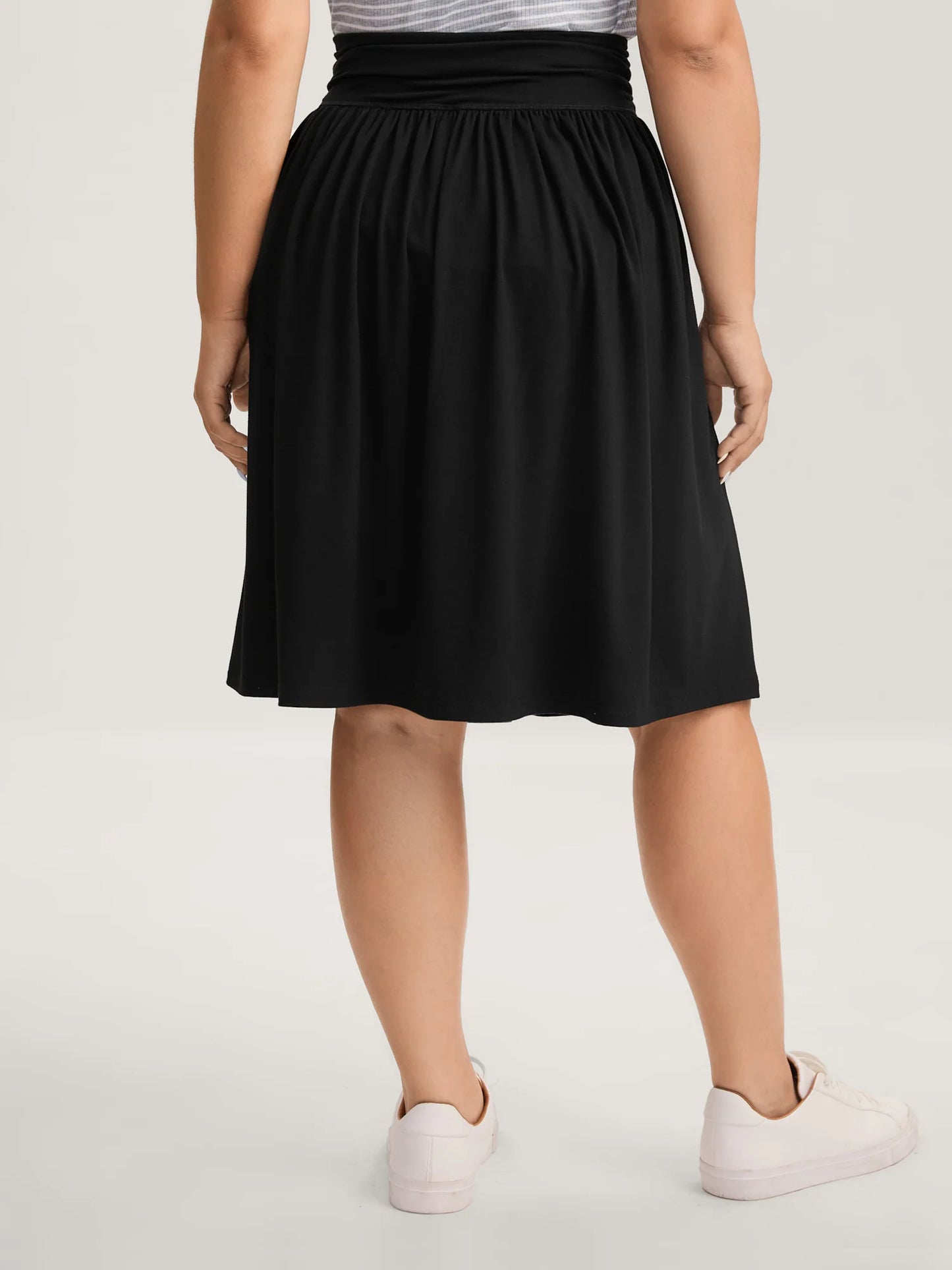 Ruched Waist Flowy Solid Midi Skirt